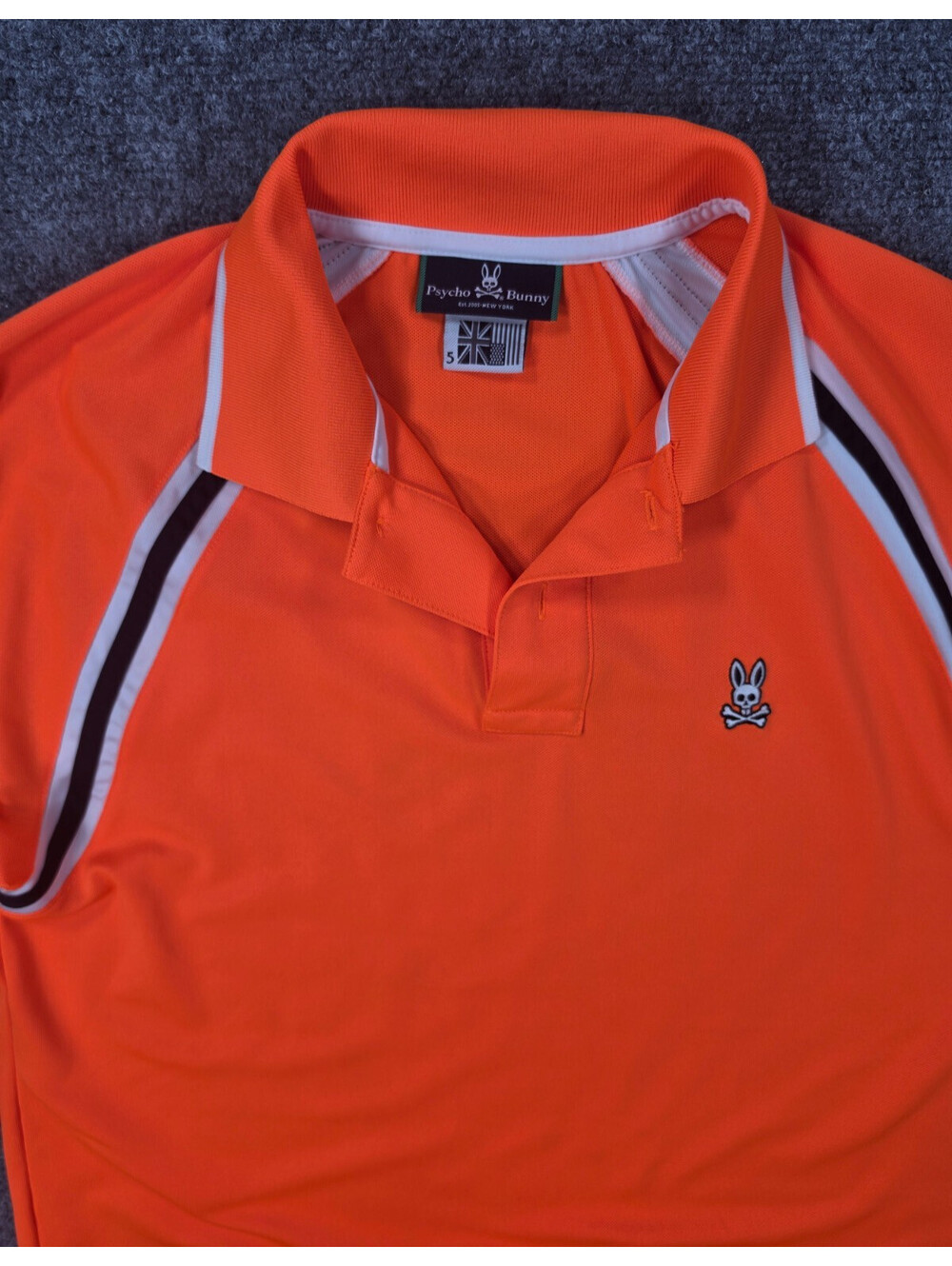 Psycho Bunny Polo Shirt Mens Large Size 5 Orange Performance Golf Bunny Logo